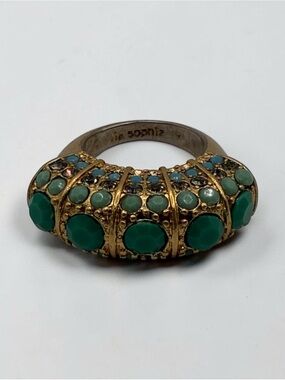 Lia Sophia Gold-Tone Green Cabochon Statement Ring Size 9